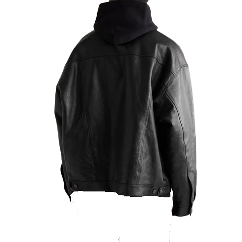 Men’s Black Suede Shearling Leather Trucker Jacket