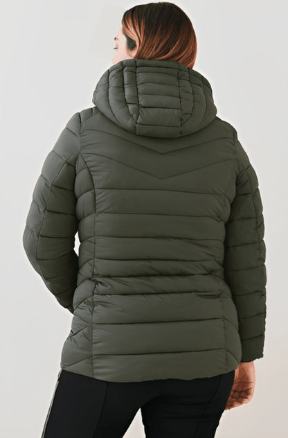 Women’s Khaki Hooded Puffer Jacket – Cozy Winter Style by Bravo Bros