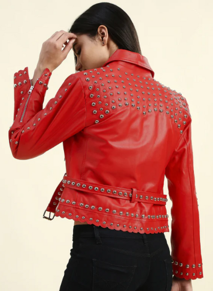 Women’s Black Studded Leather Biker Jacket – Bold Moto Edge
