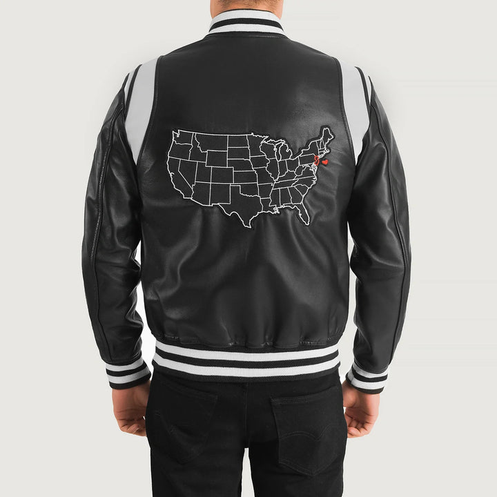 Bravo Bros New Jersey Men’s Black Leather Varsity Jacket