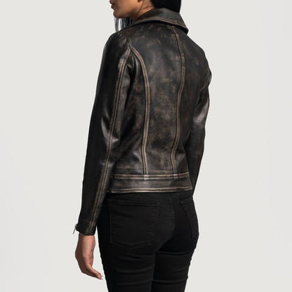 Bravo Bros Women’s Black Distressed Biker Leather Jacket