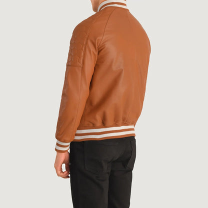 Bravo Bros Men’s Tan Brown Leather Varsity Jacket