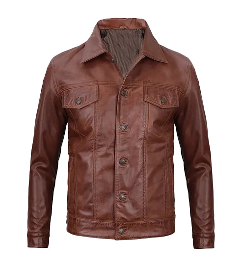 Men’s Brown Harrington Leather Trucker Jacket