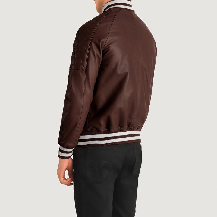 Bravo Bros Men’s Maroon Leather Varsity Jacket