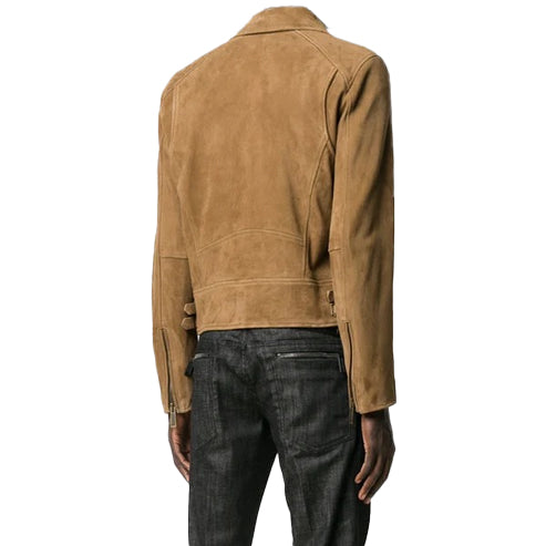 Men’s Brown Suede Leather Biker Jacket – Bold & Rugged