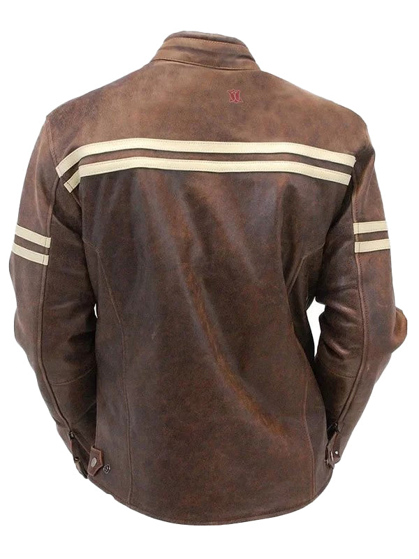 Men’s Double Stripe Leather Biker Jacket – Bravo Bros