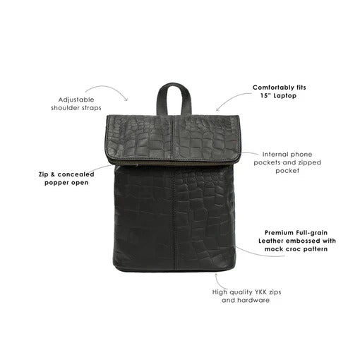 Bravo Bros Men’s Black Leather Backpack – Stylish, Classic & Durable