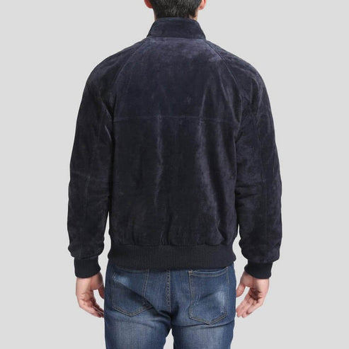 Bravo Bros Admiral Navy Blue Suede Leather Bomber Jacket