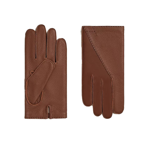 Bravo Bros Men’s Brown Hand-Sewn Stretch Leather Winter Gloves – Warm & Durable