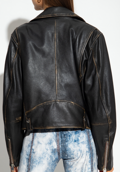 Bravo Bros Women’s Vintage Black Biker Leather Jacket
