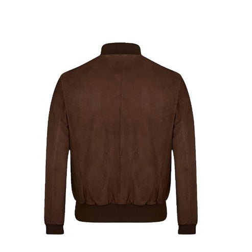 Antigua Chocolate Suede Bomber Leather Jacket – Handmade Luxury