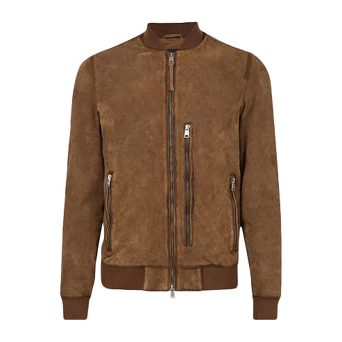 Men’s Brown Suede Bomber Jacket – Genuine Leather Classic