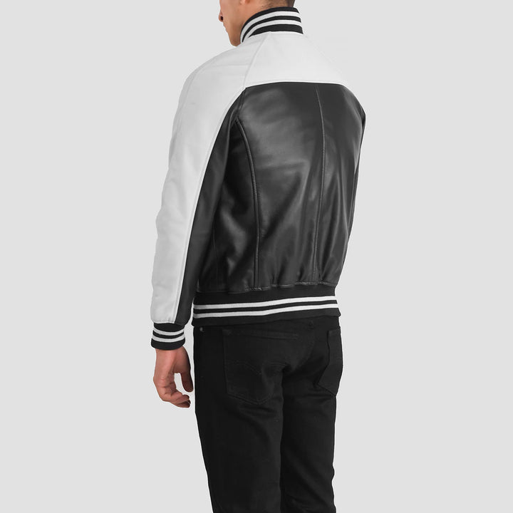 Bravo Bros Men’s Black & White Leather Varsity Jacket – Classic Contrast Edition