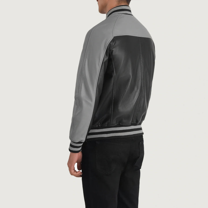 Bravo Bros Men’s Black & Grey Leather Varsity Jacket – Modern Contrast Edition