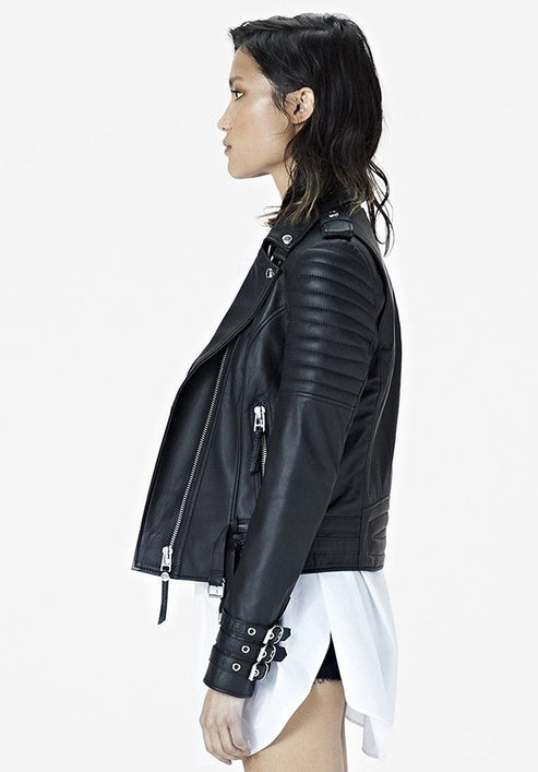 Bravo Bros Women’s Black Moto Café Racer Leather Jacket