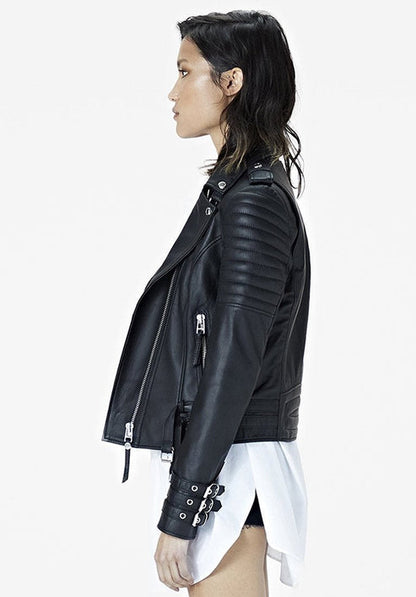 Bravo Bros Women’s Black Moto Café Racer Leather Jacket