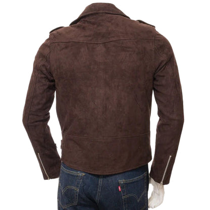 Men’s Dark Chocolate Brown Suede Biker Jacket