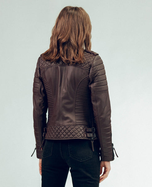 Bravo Bros Women’s Dark Brown Café Racer Leather Biker Jacket