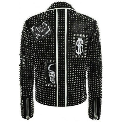 Men’s Black Studded Punk Leather Jacket – Brando Edition