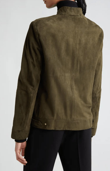 Bravo Bros Women’s Khaki Suede Leather Motorcycle Jacket