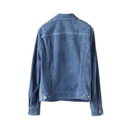 Men’s Chocolate & Medium Blue Suede Leather Bomber Jacket