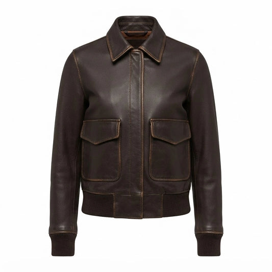 Women’s Westa A-2 Brown Leather Bomber Jacket