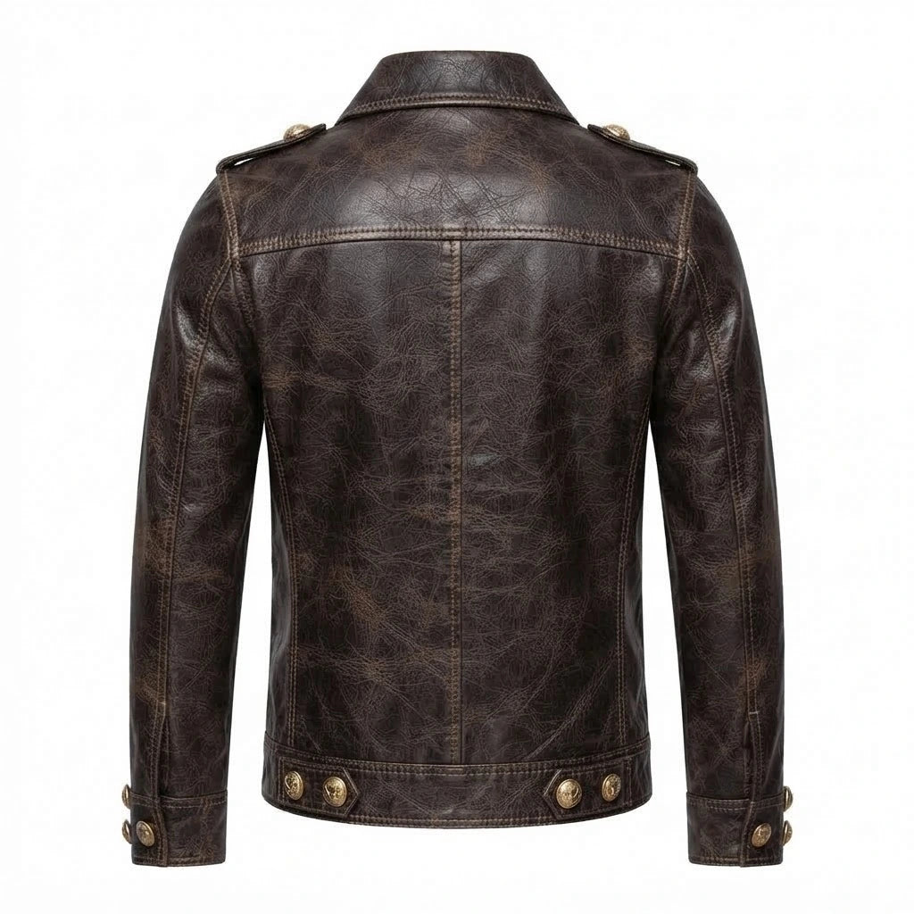 Men’s Brown Military Style Leather Jacket