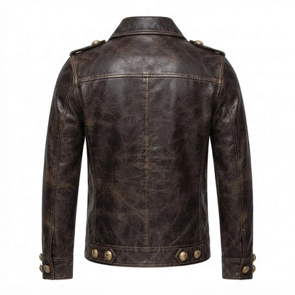 Men’s Brown Military Style Leather Jacket