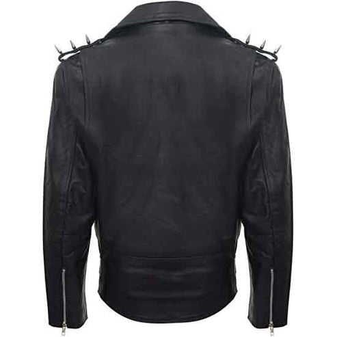 Men’s Black Spiked Lapel Biker Leather Jacket