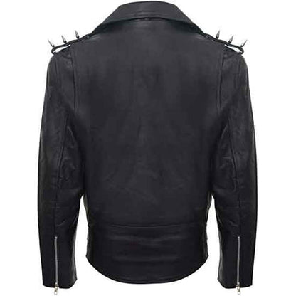 Men’s Black Spiked Lapel Biker Leather Jacket