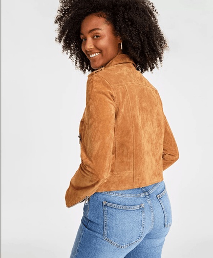 Bravo Bros Women’s Tan Brown Suede Leather Biker Jacket