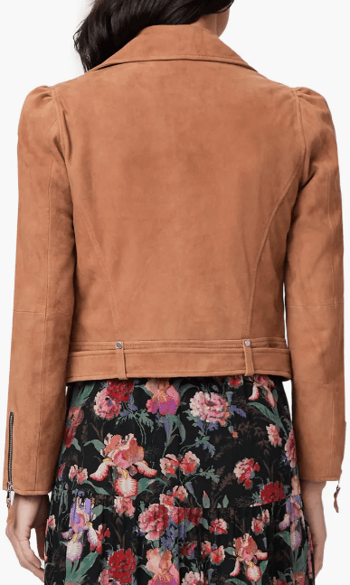 Bravo Bros Women’s Tan Brown Belted Suede Leather Biker Jacket