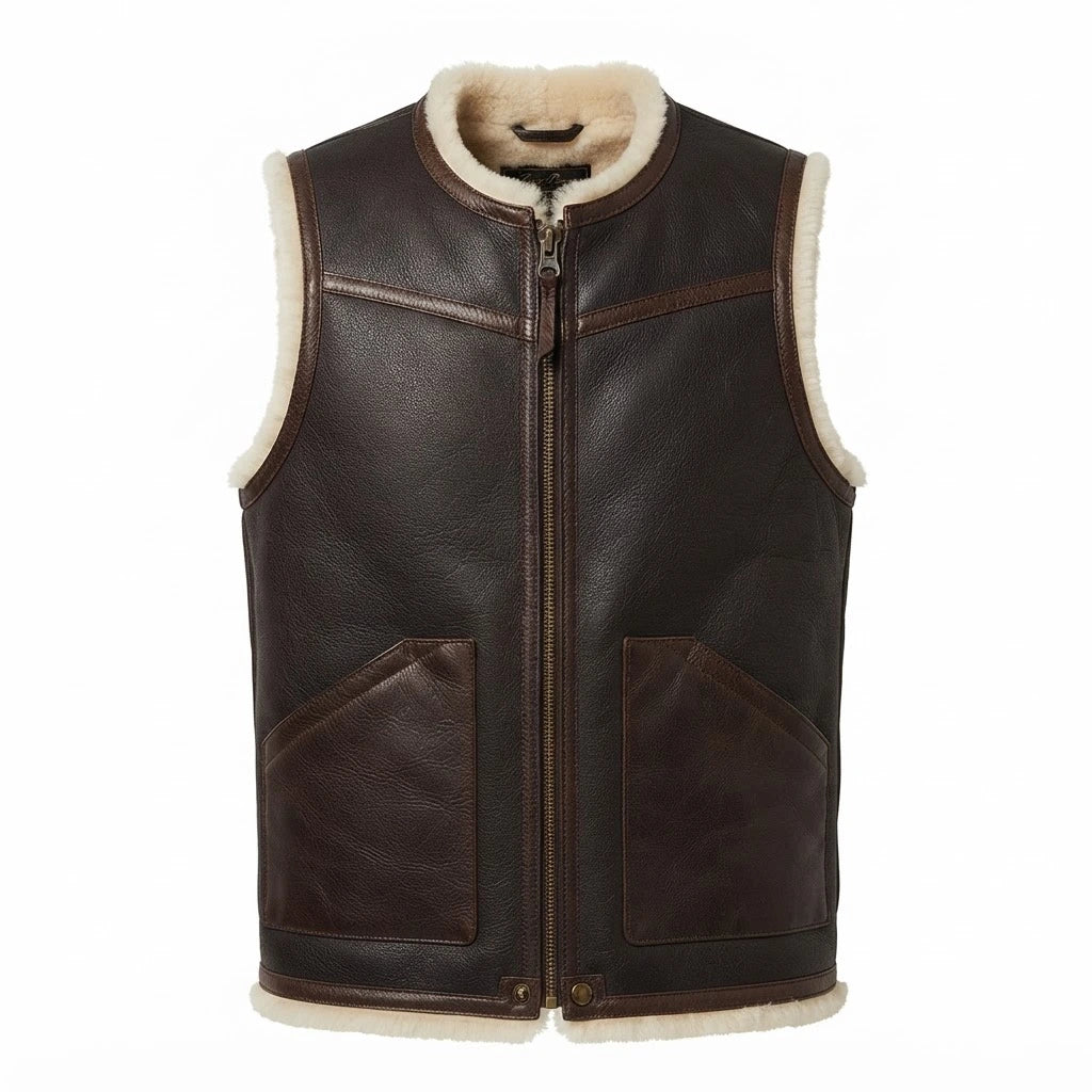 Men’s Dark Brown Shearling Leather Vest