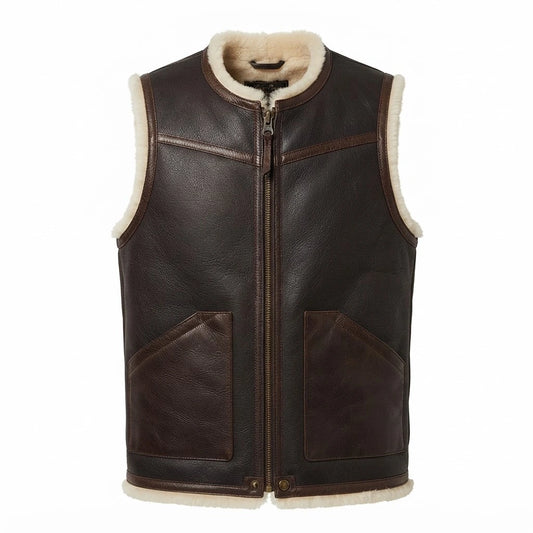 Men’s Dark Brown Shearling Leather Vest