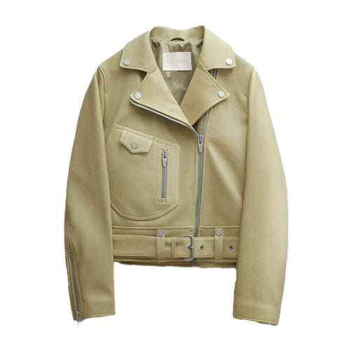 Bravo Bros Women’s Yellow Cowhide Leather Motorcycle Biker Jacket