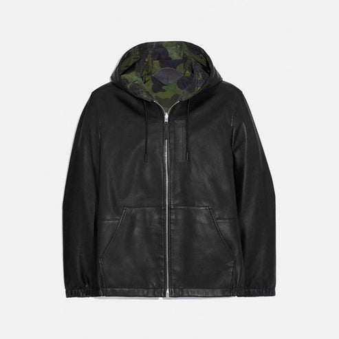 Bravo Bros Men’s Black Hooded Real Sheepskin Leather Bomber Jacket