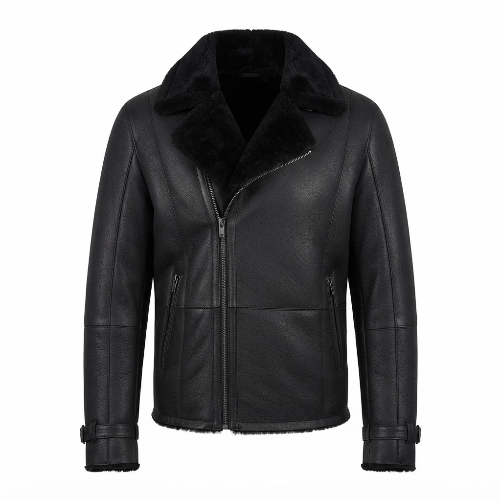 Men’s Black B3 Shearling Bomber Leather Jacket