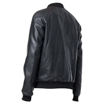 Men’s Black Studded Bomber Leather Jacket