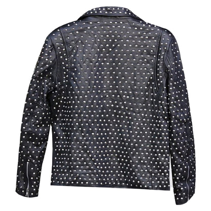 Men’s Full Studded Leather Jacket with Embroidered Patch
