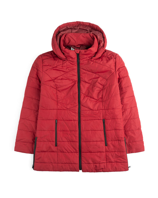 Women’s Red Hooded Puffer Jacket – Warm & Stylish by Bravo Bros