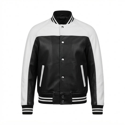Men’s Black & White Leather Varsity Jacket