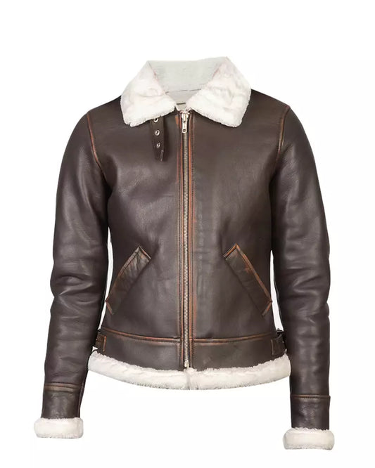 Women’s B-3 Brown Leather Bomber Jacket