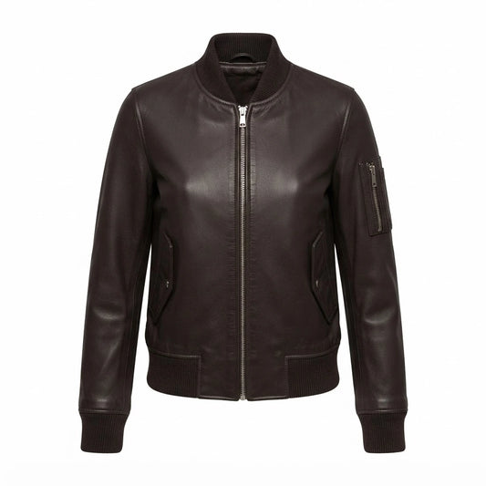 Women’s Ava MA-1 Brown Leather Bomber Jacket