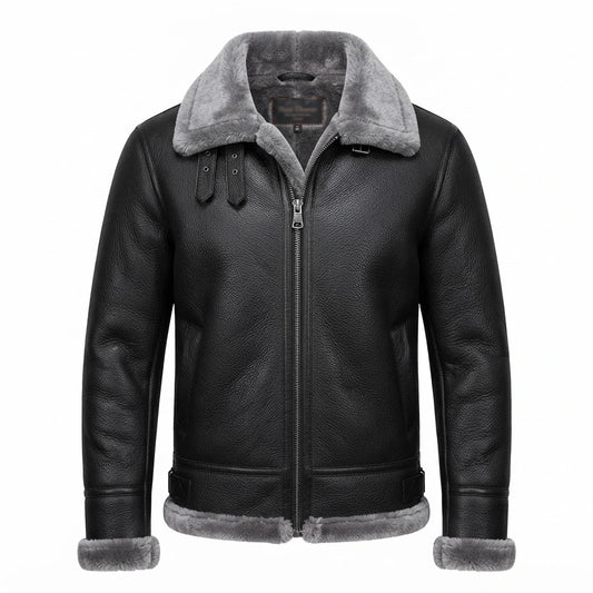 Women’s B3 Bomber Black Fur Pilot Leather Jacket