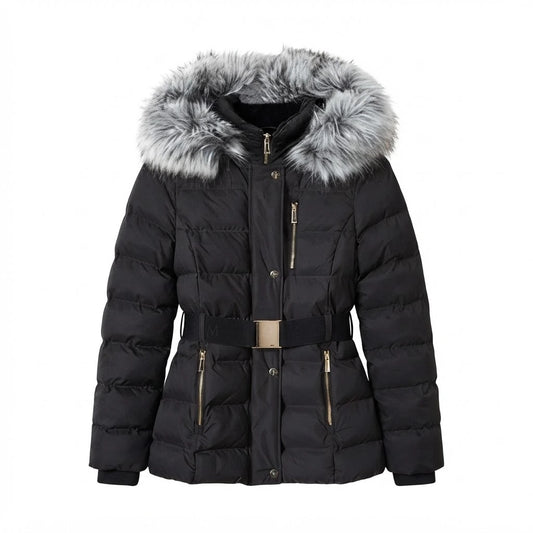 Women’s Black Puffer Jacket with Fur Hood