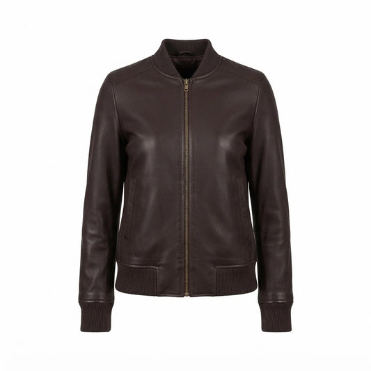 Women’s Bliss Maroon Leather Bomber Jacket
