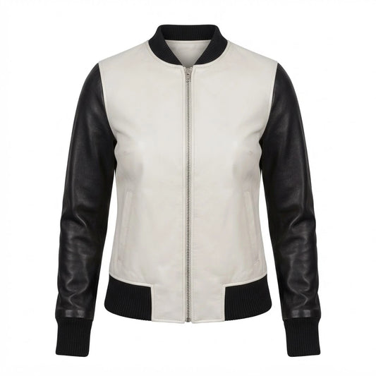 Women’s Cole Silver Leather Bomber Jacket