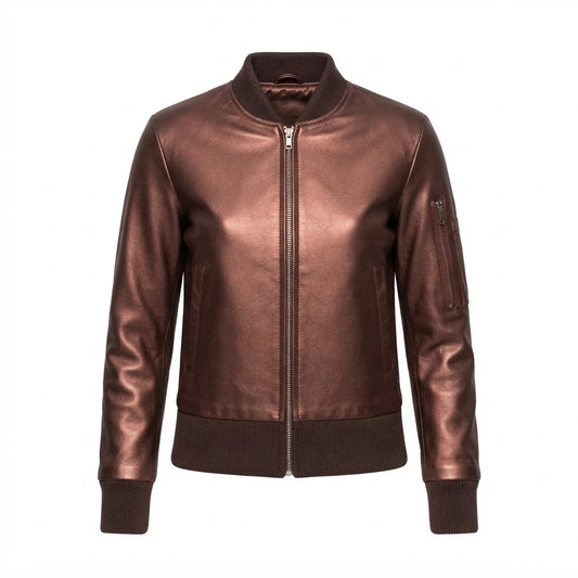 Women’s Reida Maroon Leather Bomber Jacket