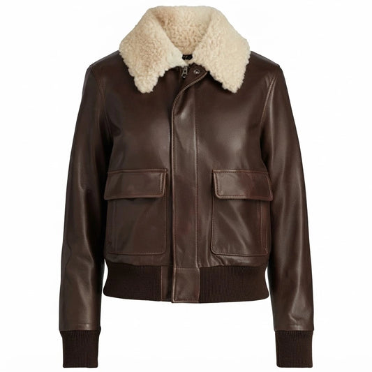 Women’s Shearling Aviator Bomber Leather Jacket