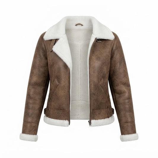 Women’s Sherilyn B-3 Distressed Brown Leather Bomber Jacket